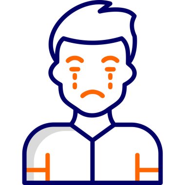 Adam gözyaşları içinde, acı içinde acı çekiyor, üzgün yüz çizimi yapıyor. 