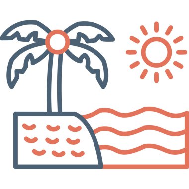 Kumsal, palmiye ve güneş ikonu. vektör illüstrasyonu 