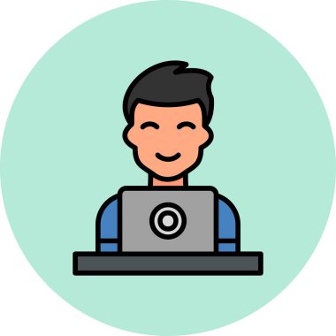 Dizüstü bilgisayarı olan bir adamın vektör çizimi