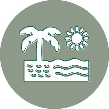 Kumsal, palmiye ve güneş ikonu. vektör illüstrasyonu 