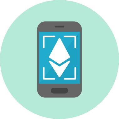 Ethereum taraması mobil ekranda. Web simgesi vektör illüstrasyonu