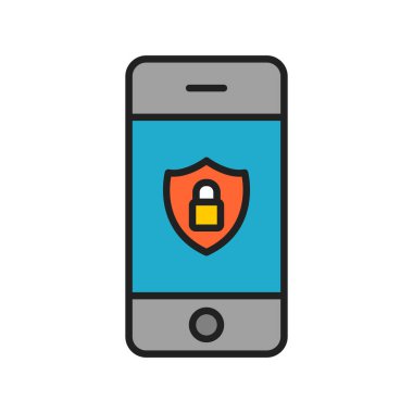 mobil güvenlik vektör çizgisi simgesi