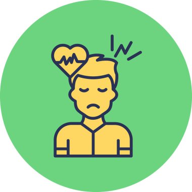 Taşikardi semptomları ve erkek avatar. Web simgesi basit illüstrasyon 