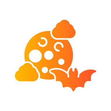 colorful pattern illustration of moon with clouds and bat 