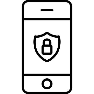 mobil güvenlik vektör çizgisi simgesi