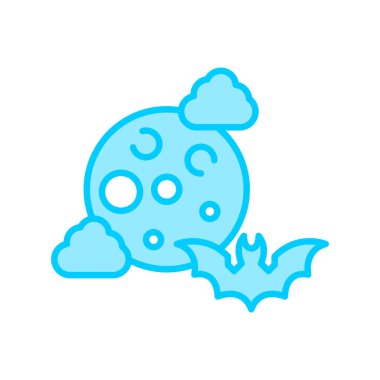 colorful pattern illustration of moon with clouds and bat 