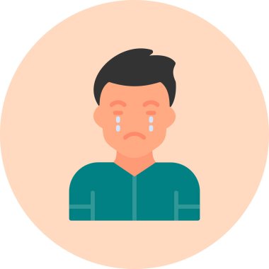 Adam gözyaşları içinde, acı içinde acı çekiyor, üzgün yüz çizimi yapıyor. 