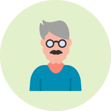 Gözlüklü yaşlı adam avatarı, vektör illüstrasyonu