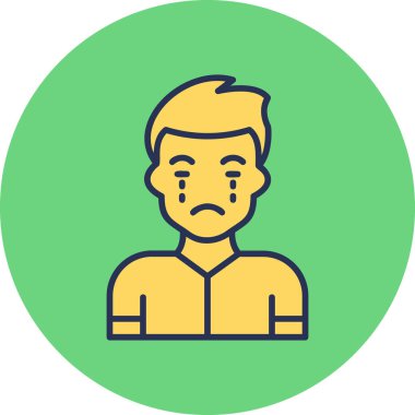 Adam gözyaşları içinde, acı içinde acı çekiyor, üzgün yüz çizimi yapıyor. 