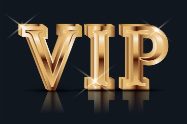 VIP arka plan şablonu. Altın 3D metin. VIP kartı, kulüp, parti, davetiye, prim, servis için modern lüks tasarım. Pankart. Kraliyet altın vektör illüstrasyonu  