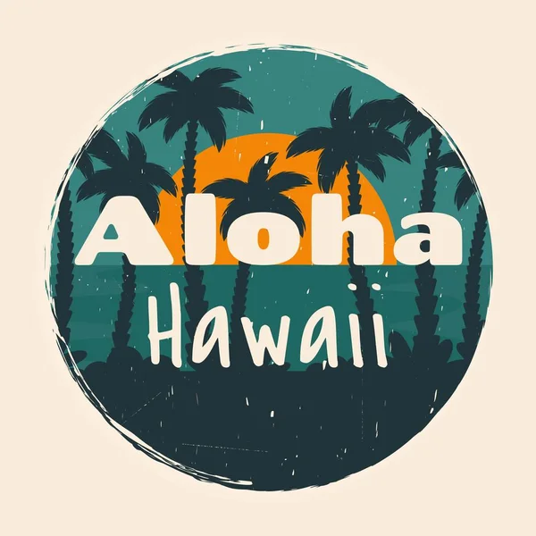 Aloha夏威夷 夕阳西下的海滩 老式风格 夏季海滩背景 美丽的海景与热带棕榈叶的轮廓 古董卡 招贴画等方面的矢量卡通画 — 图库矢量图片