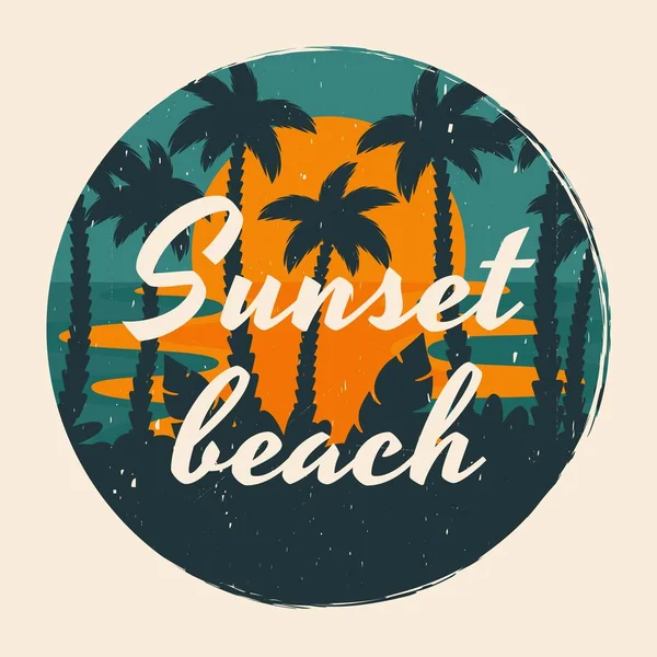 Sunset Beach Vintage Style Summer Beach Background Beautiful Seascape Silhouettes — Stock vektor