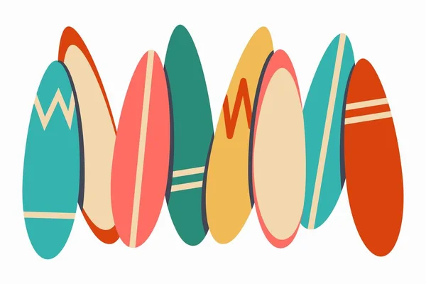 Zestaw Desek Surfingowych Kolekcja Różnych Jasnych Kolorowych Desek Surfingowych Vintage — Wektor stockowy