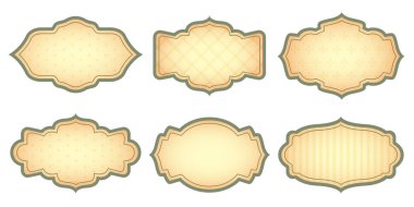 Bir dizi eski çerçeve. Farklı çerçeve kenarlığı izole edildi. Oval, daire, kare şeklinde fotoğraflar, mesajlar, selamlar, duyurular, kartlar, menüler. Vektör retro illüstrasyonu