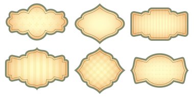 Bir dizi eski çerçeve. Farklı çerçeve kenarlığı izole edildi. Oval, dairesel, kare şekilli fotoğraflar, mesajlar, davetiyeler, selamlar, duyurular, kartlar, menüler. Retro biçiminde vektör illüstrasyonu