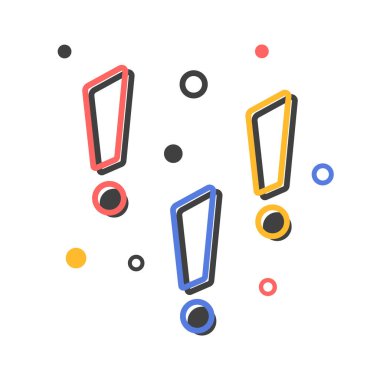 Beyaz arka planda izole edilmiş renkli ünlem işareti. Önemli bir mesaj kavramı, dikkat çekiyor. Reklam, reklam, iş için şablon. Vektör. Düz çizgi film biçimi.