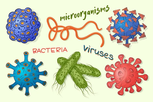 Pathogenic Virus Germs Microorganisms Microbe Isolated Light Background Collection Colored — Stock Vector