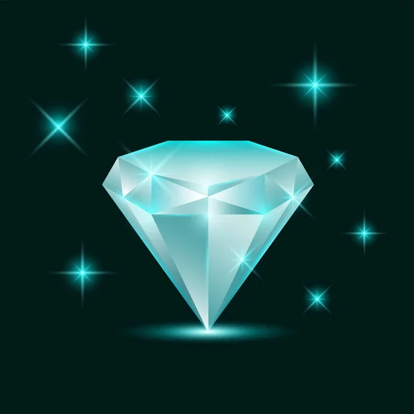 Vacker Elegant Diamant Isolerad Svart Bakgrund Smycken Ädelsten Realistisk Stil — Stock vektor