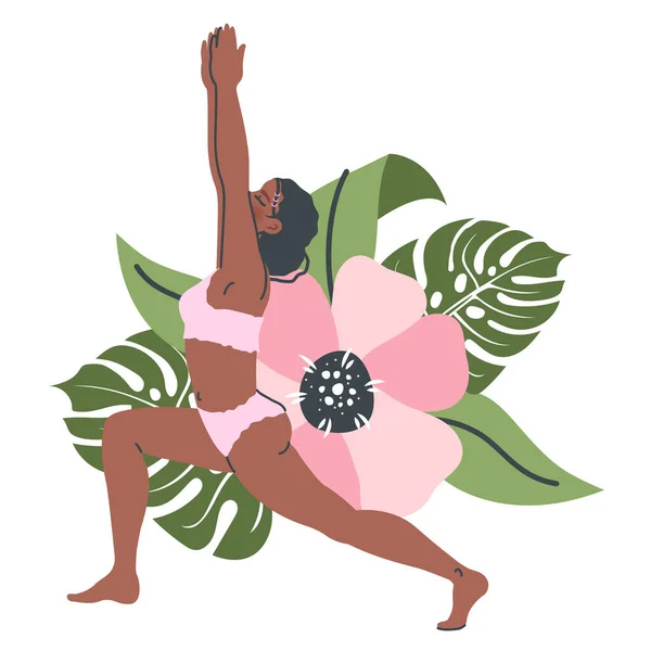 Schöne Yoga Frau Isoliert Auf Natur Hintergrund Junge Schwarze Mädchen — Stockvektor