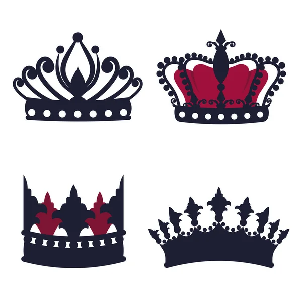 Set Crowns Collection Vintage Royal Crowns Icons Isolated White Background — Image vectorielle
