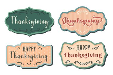 Collection of different vintage frames with lettering isolated. Set of thanksgiving greeting text. Thanksgiving background. Invitation card design. Vector cartoon illustration for banner, poster, card