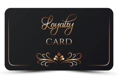 Black elegant vintage loyalty card template. Modern business card with royal golden 3d text, pattern. Luxury king invitation. Vector illustration for vip, bonus card, gift certificate