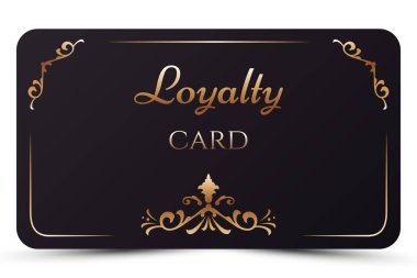 Black elegant loyalty card template. Modern business card with royal golden 3d text, pattern. Luxury king invitation. Vector illustration for vip, bonus card, gift certificate