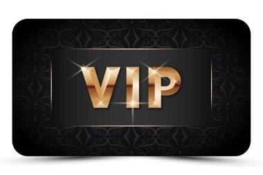 Siyah zarif VIP kart şablonu. Modern kartvizit sadece 3 boyutlu altın yazılar ve tacı olan üyeler için. Lüks, soyut bir davet. Sadakat için vektör illüstrasyonu, bonus kart, hediye çeki