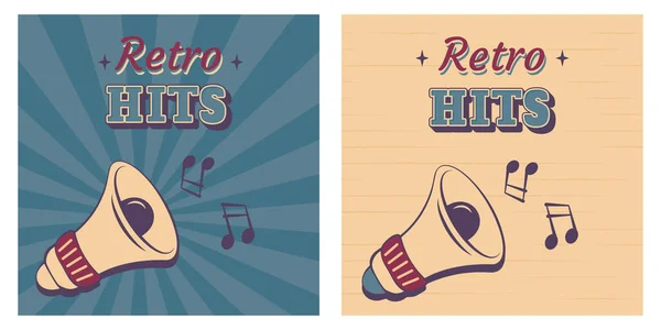Retro Muziek Poster Set Van Vintage Achtergrond Met Luidspreker Noten — Stockvector
