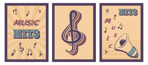 Set Vintage Background Musical Notes Loudspeaker Lettering Retro Music Poster — Stock Vector