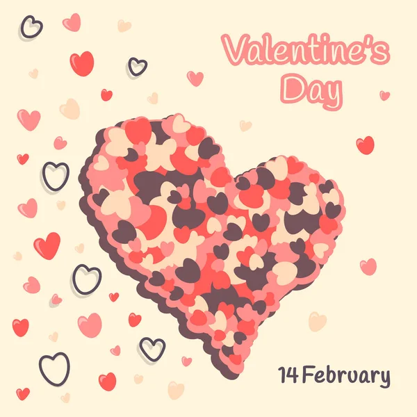 Cartão Saudação Dia Dos Namorados Com Letras Festivas Muitos Corações —  Vetores de Stock