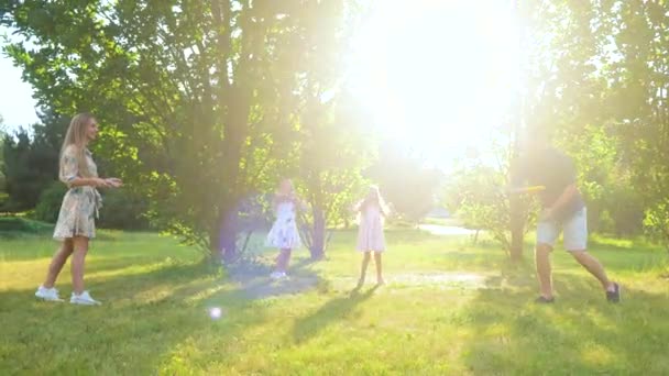 Happy Cute Family Having Fun Weekend Outdoors Nature Wife Husband — Video Stock