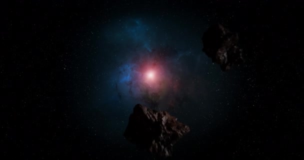 Viele Asteroiden Nähern Sich Dem Nebel Filmanimation — Stockvideo