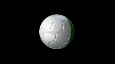 Üzerinde Cezayir bayrağı olan 3 boyutlu futbol topu animasyonu. Döngülü. Alfa Kanalı.