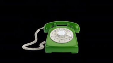 Yeşil Renkli Nostaljik Telefon. 3d Canlandırma, Alfa Kanalı.