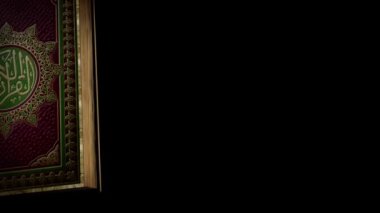 3d Visualization of the Quran. Alpha Channel. Text or Title can be Placed in the Empty Space on the Right. In the Middle of the Book is Written 