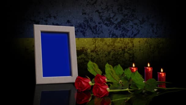 Κάρτα Μνήμης Σημαία Της Ουκρανίας Στο Παρασκήνιο Κλούπωμα Φωτογραφία Μπορεί — Αρχείο Βίντεο
