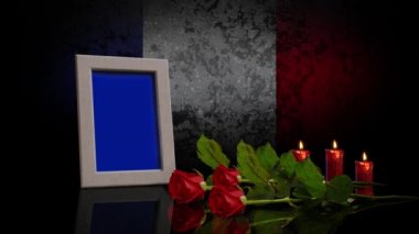 Memorial Day Card. With the Flag of France in the Background. Looped. Photo can be Placed in Blue Frame.