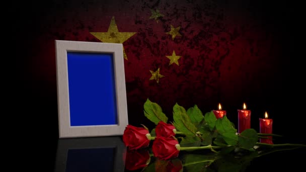 Memorial Day Card Flag China Background Looped Photo Can Placed — 图库视频影像