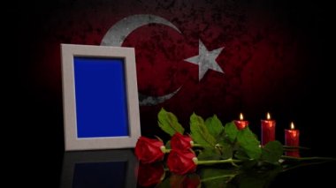 Memorial Day Card. With the Flag of Turkish in the Background. Looped. Photo can be Placed in Blue Frame.