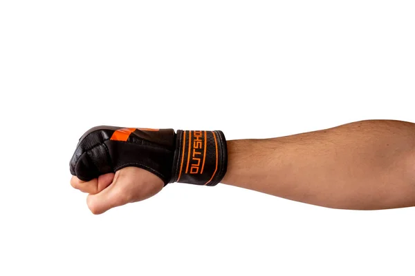 Guantes Kickboxing Con Brazo Aislado Sobre Fondo Blanco Espacio Copia —  Fotos de Stock