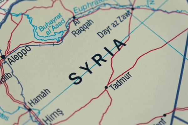 Syria country and location on map, macro shot and close-up of Syria on map, travel idea, vacation concept, Syrian culture, Middle East destination, top view