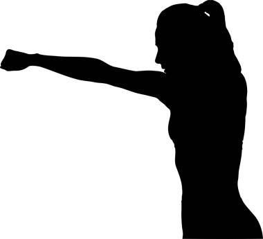 Hava tebeşir etkisi vektör siluetini yumruklayan kadın boksör, kız çocuk ve dövüş sanatları konsepti, profil silueti, karatahtaya izole edilmiş, kavga ve boks