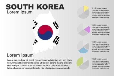 3D bar ve pasta grafikli Güney Kore bilgileri, artan değerler, 3D bar grafiğinde Güney Kore ülke bayrağı, inişler ve çıkışlar, sunum grafik fikri, gelişmekte olan ülke
