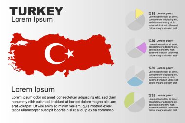 Türkiye bilgi genel kullanım şablonu pasta grafiği, kopyalama alanı istatistik fikri, Türkiye bayrak haritası grafik, sunum fikri, veri için boş alan grafiği, gri arkaplan