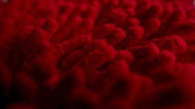 Kırmızı kabarık doku, detaylı tüylü ipliği kapat, kopyala alanı, makro fotoğrafçılık