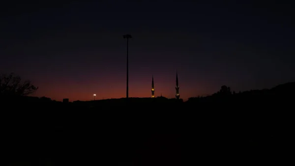 Beautiful Colorful Landscape Mosque Minarets Minarets Silhouette Istanbul Blue Orange — Stock Photo, Image