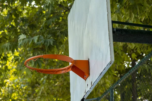 Foco Seletivo Basquete Arco Árvores Conceito Basquete Rua Sem Quadra — Fotografia de Stock