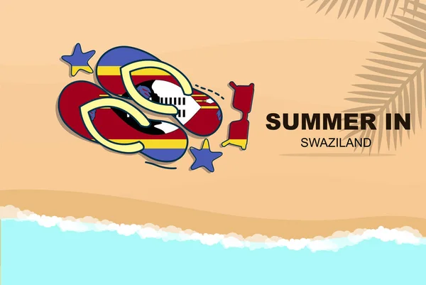 Σουαζιλάνδη Καλοκαιρινές Διακοπές Vector Banner Παραλία Έννοια Διακοπών Σαγιονάρες Γυαλιά — Διανυσματικό Αρχείο