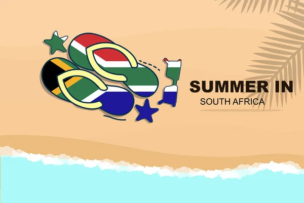 Νότια Αφρική Καλοκαίρι Διακοπές Vector Banner Παραλία Έννοια Διακοπών Σαγιονάρες — Διανυσματικό Αρχείο